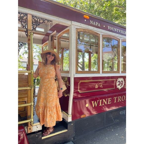 MARISSA WEBB x RTR Orange Botanical Print Tie Back Flutter Sleeve Midi Dress 4 - Picture 14 of 14